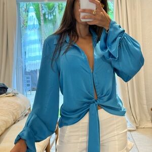 Ramy Brook Elegant Blue Women's Tie-Front Blouse